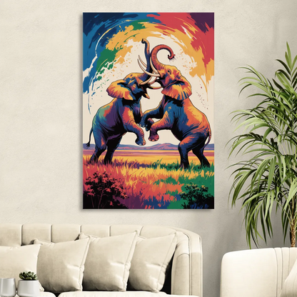 Epic Elephant Battle Living Room - Canvas Wall Art