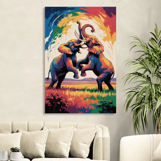 Epic Elephant Battle Living Room - Canvas Wall Art