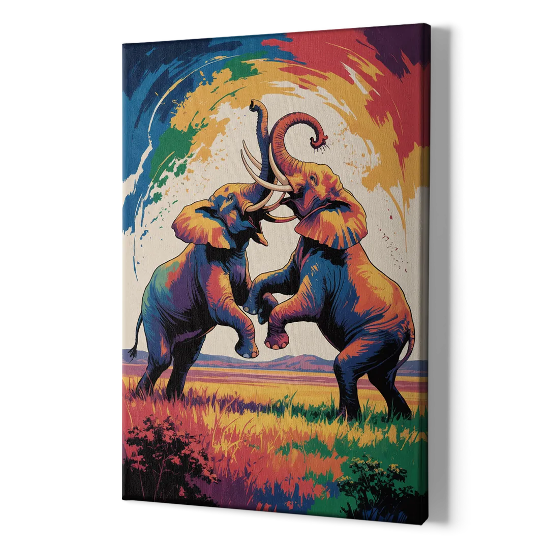 Epic Elephant Battle - Canvas Print Art Sides