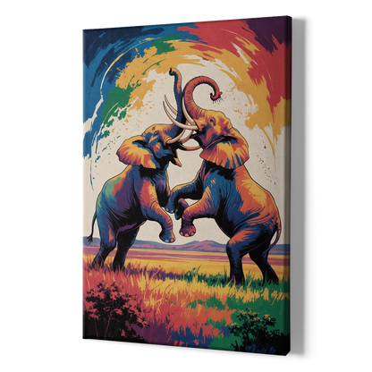 Epic Elephant Battle - Canvas Print Art Sides