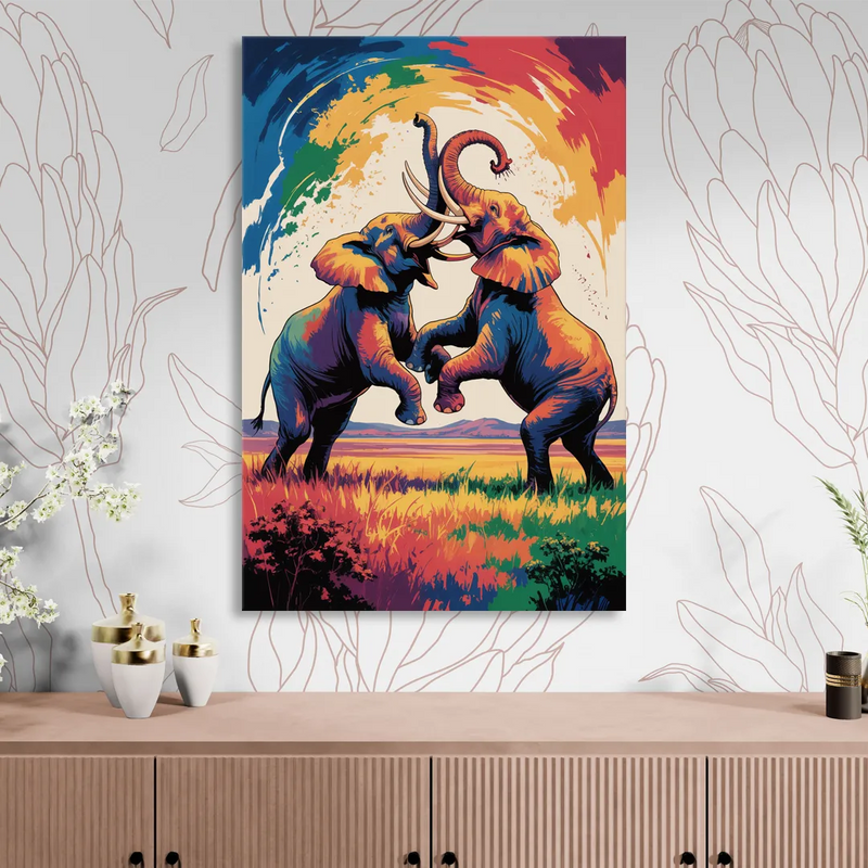 Epic Elephant Battle Sitting Room - Canvas Wall Art