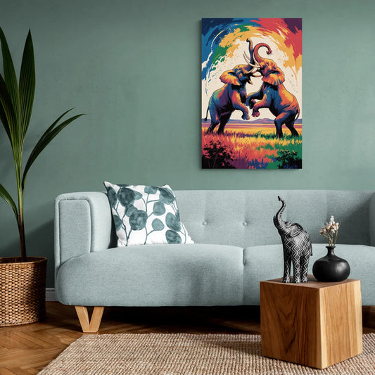 Epic Elephant Battle - Canvas Wall Art Living Room