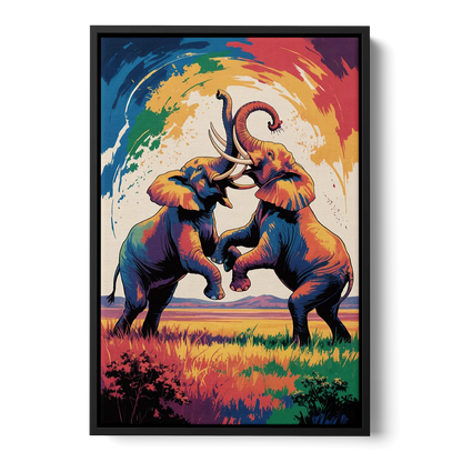 Epic Elephant Battle - Black Frame Canvas