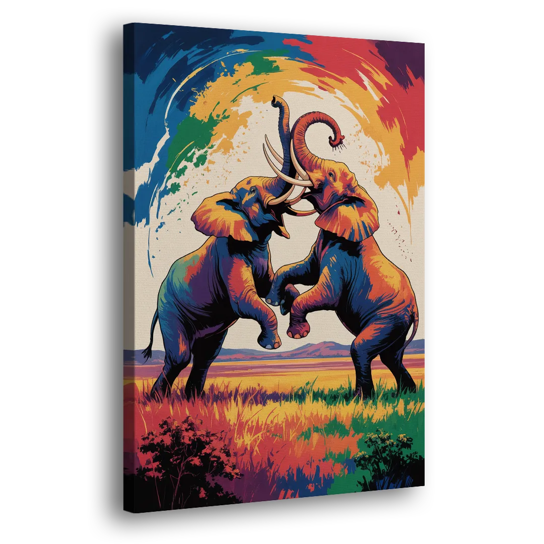 Epic Elephant Battle Side - Canvas Wall Art