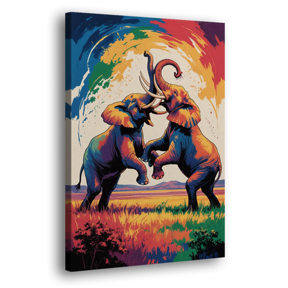 Epic Elephant Battle Side - Canvas Wall Art