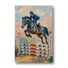 Equestrian Wall Art Show Jumper in Cobalt and Gold - Canvas Wall Art - Front