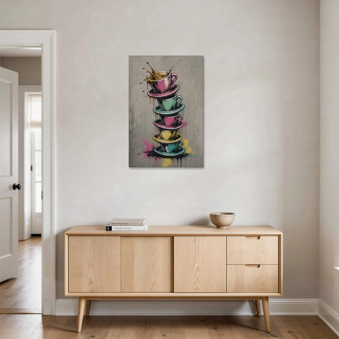 Espresso Cup Tower Splash - Canvas Wall Art - Coffee Table - 24x36