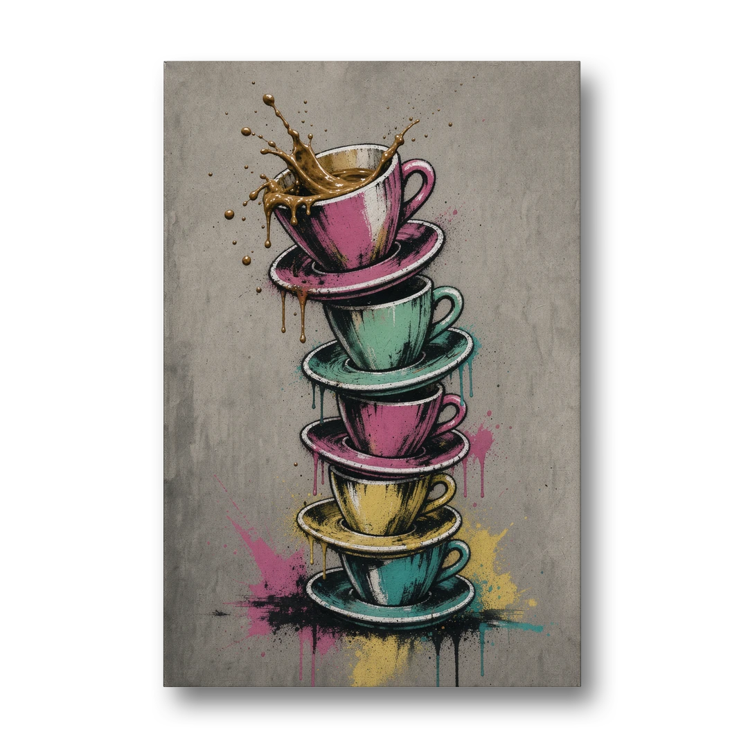 Espresso Cup Tower Splash - Canvas Wall Art - Front