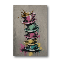 Street Art Espresso Cup Tower Splash - Canvas Wall Art - Front