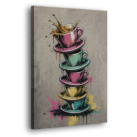 Street Art Espresso Cup Tower Splash - Canvas Wall Art