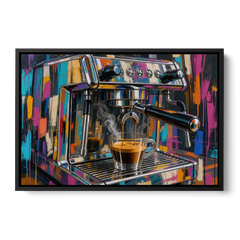 Espresso Painting of a Chrome Machine - Black Framed Canvas Wall Art - Front