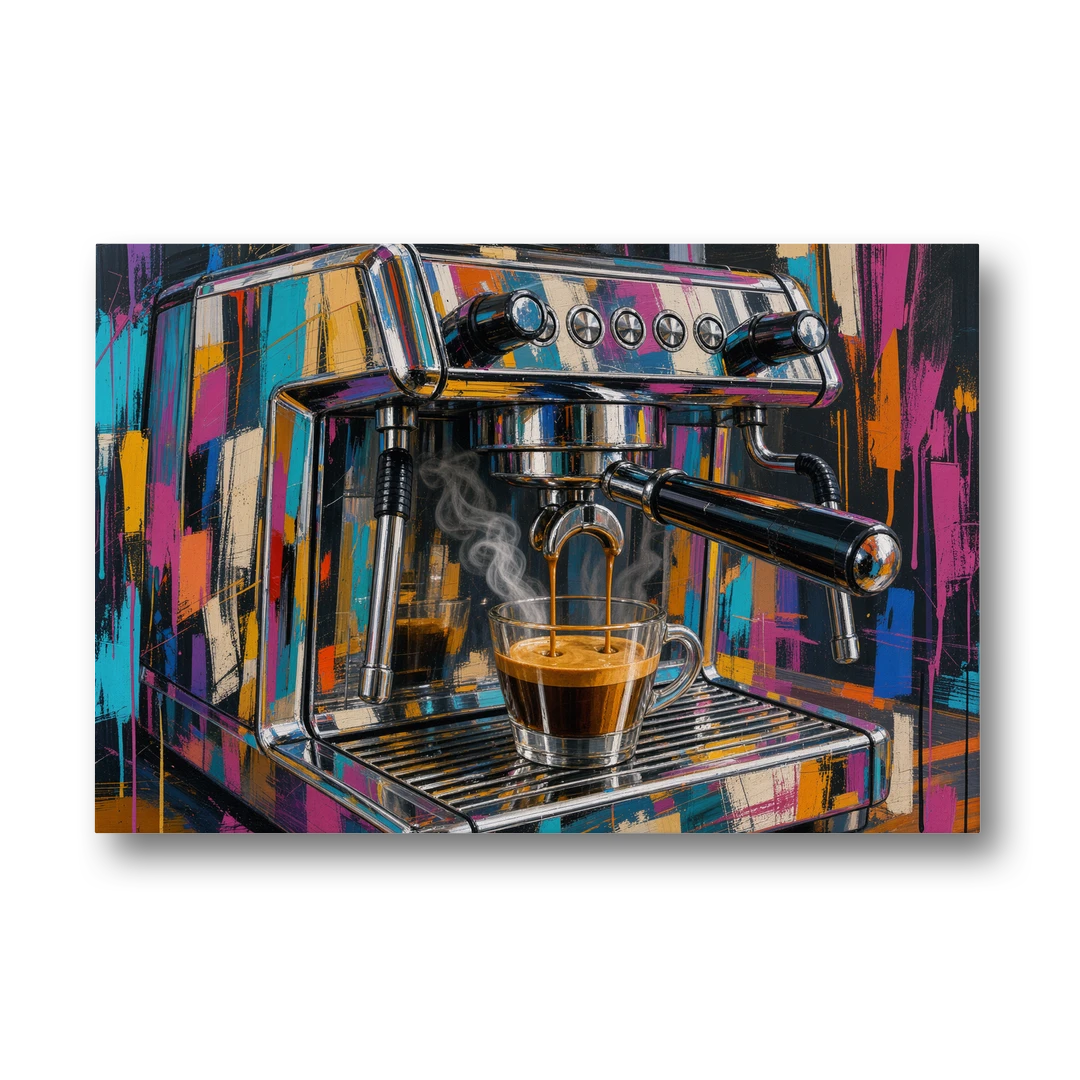 Espresso Painting of a Chrome Machine - Canvas Wall Art - Front