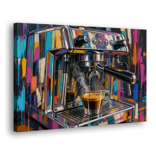 Espresso Painting of a Chrome Machine - Canvas Wall Art - Side