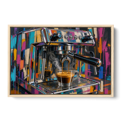Espresso Painting of a Chrome Machine - Oak Framed Canvas Wall Art - Front