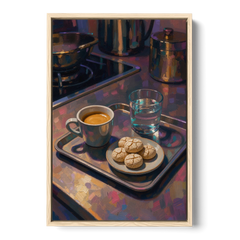 Espresso and Amaretti Coffee Tray - Oak Framed Canvas Wall Art - Front
