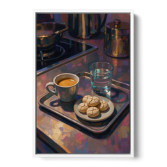 Espresso and Amaretti Coffee Tray - White Framed Canvas Wall Art - Front
