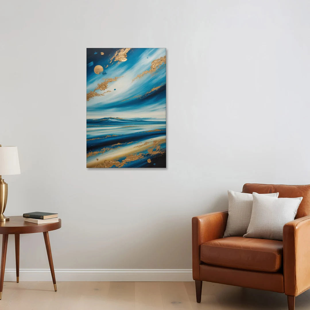 Eternal Horizon Blue and Gold Abstract - Canvas Wall Art - Sofa - 24x36