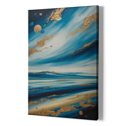Eternal Horizon Blue and Gold Abstract - Canvas Print Art Sides