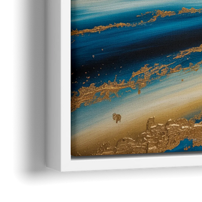 Eternal Horizon Blue and Gold Abstract - Close-Up White Frame Canvas