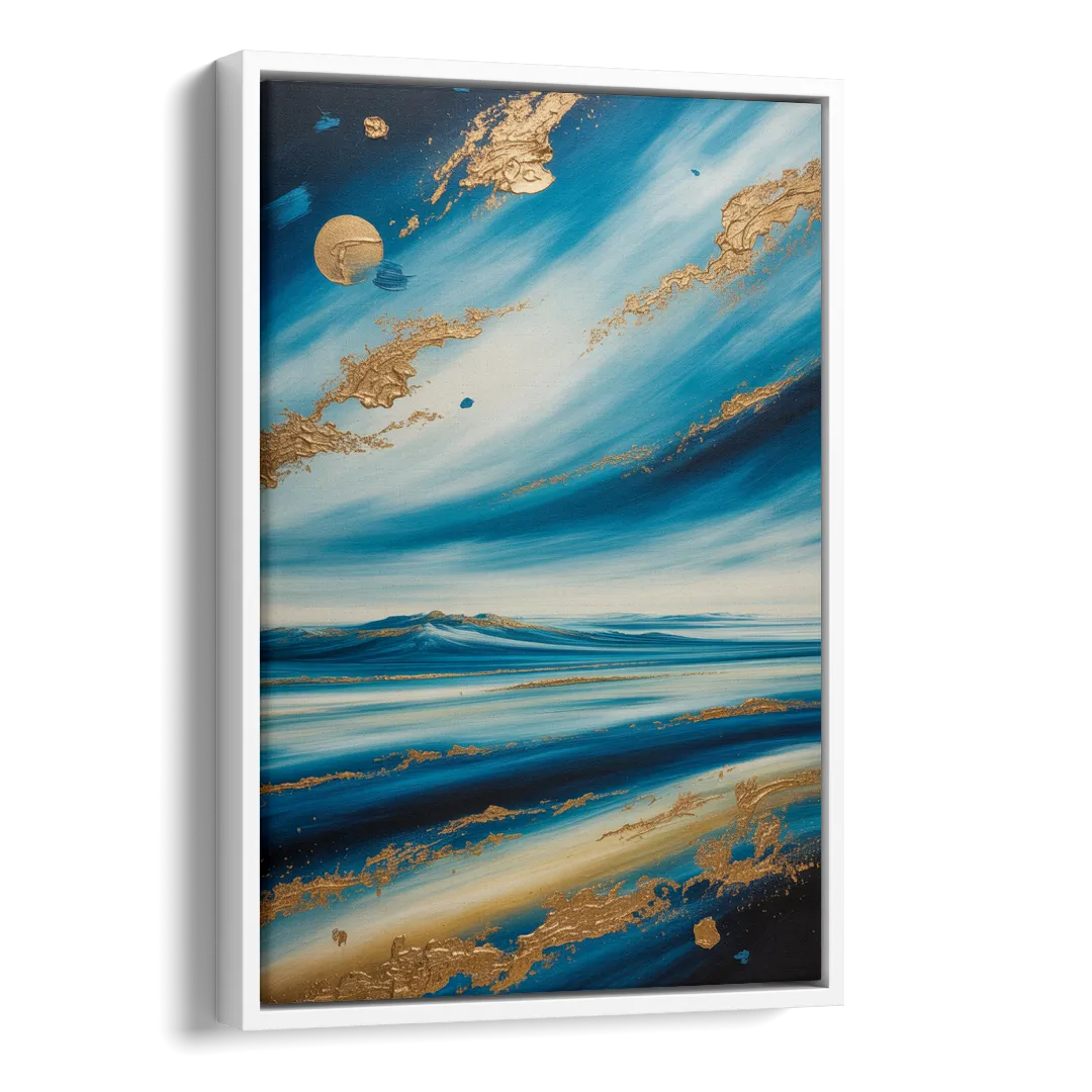 Eternal Horizon Blue and Gold Abstract Side - White Canvas Wall Art