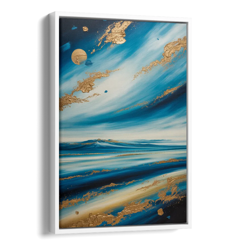 Eternal Horizon Blue and Gold Abstract Side - White Canvas Wall Art