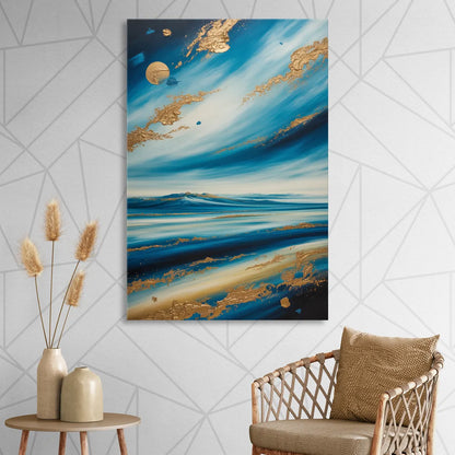 Eternal Horizon Blue and Gold Abstract Sitting Room - Canvas Wall Art