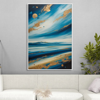Eternal Horizon Blue and Gold Abstract Living Room - White Canvas Wall Art