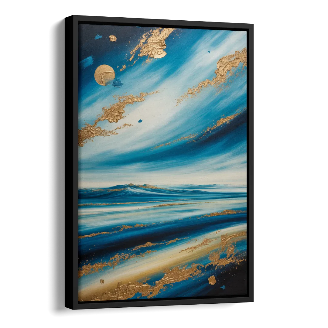 Eternal Horizon Blue and Gold Abstract Side - Black Canvas Wall Art