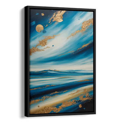 Eternal Horizon Blue and Gold Abstract Side - Black Canvas Wall Art