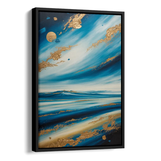 Eternal Horizon Blue and Gold Abstract Side - Black Canvas Wall Art