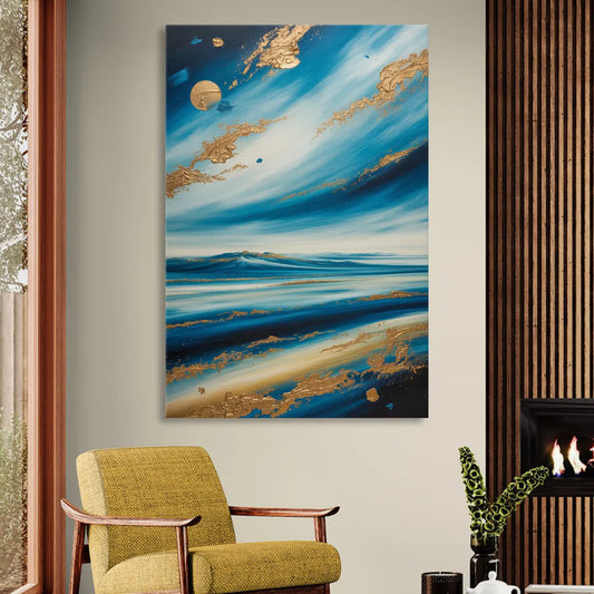 Eternal Horizon Blue and Gold Abstract Living Room - Canvas Wall Art