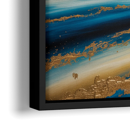 Eternal Horizon Blue and Gold Abstract - Close-Up Black Frame Canvas