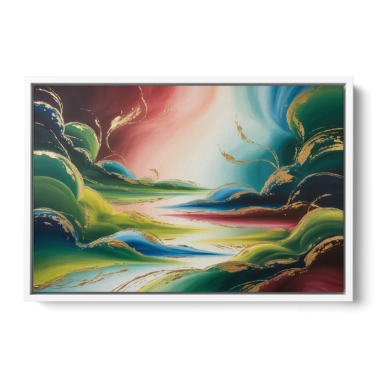 Ethereal Dreamscape Colorful Abstract - White Framed Canvas Wall Art - Front