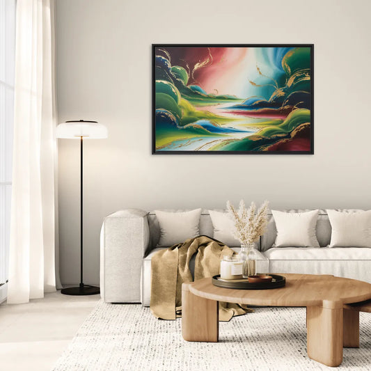 Ethereal Dreamscape Colorful Abstract - Living Room Black Frame Canvas