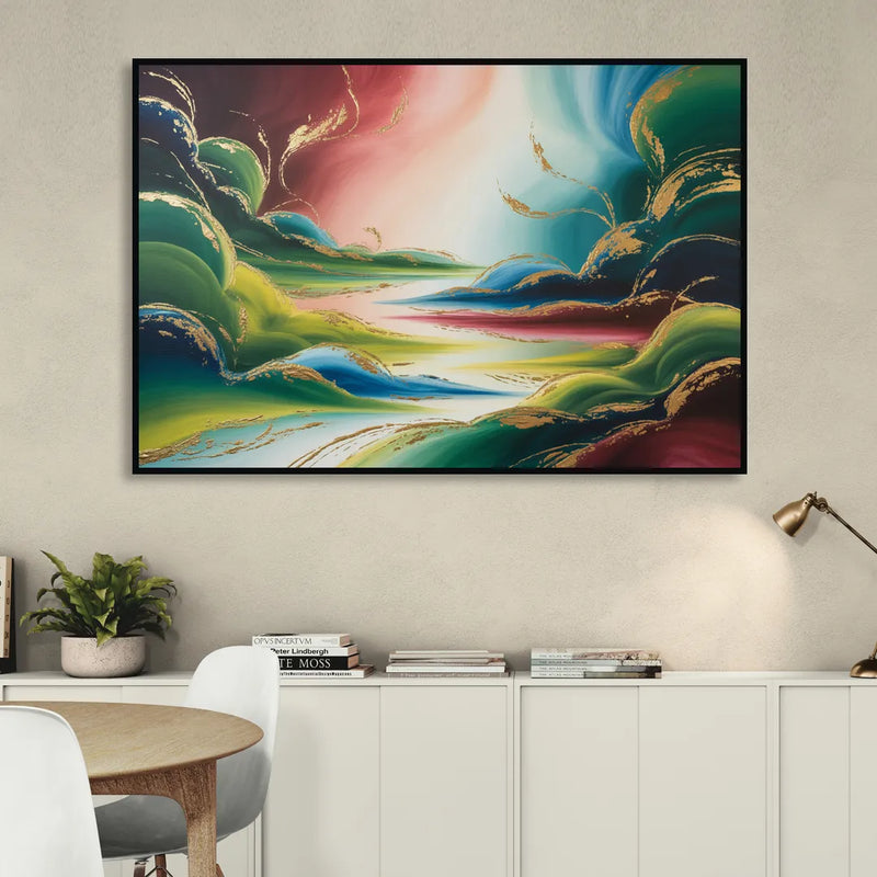 Ethereal Dreamscape Colorful Abstract Living Room - Black Canvas Wall Art