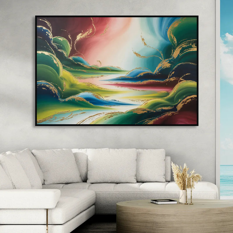Ethereal Dreamscape Colorful Abstract Sitting Room - Black Canvas Wall Art
