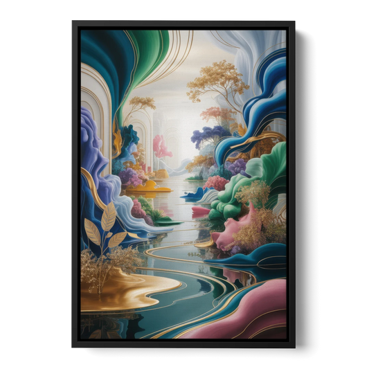 Ethereal Elegance Colorful Abstract - Black Framed Canvas Wall Art - Front