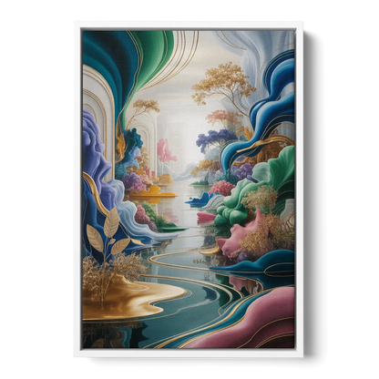 Ethereal Elegance Colorful Abstract - White Frame Canvas