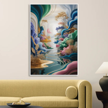 Ethereal Elegance Colorful Abstract Sitting Room - White Canvas Wall Art