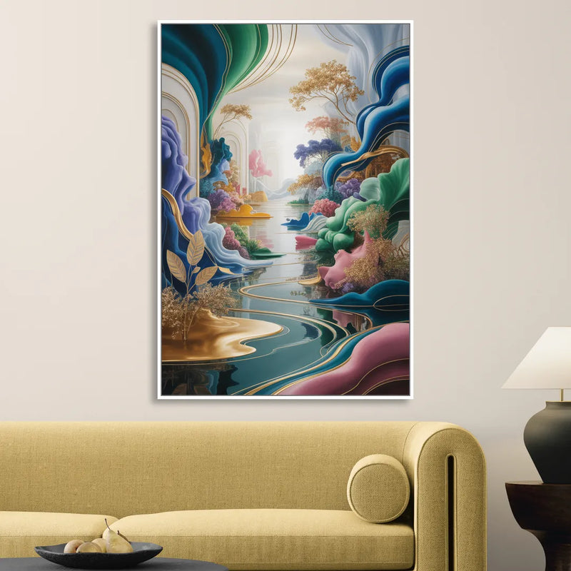 Ethereal Elegance Colorful Abstract Sitting Room - White Canvas Wall Art