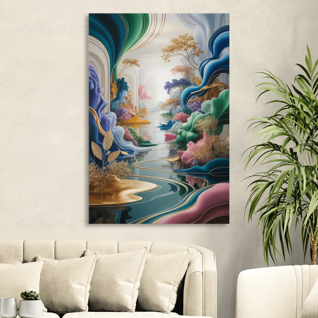 Ethereal Elegance Colorful Abstract Sitting Room - Canvas Wall Art