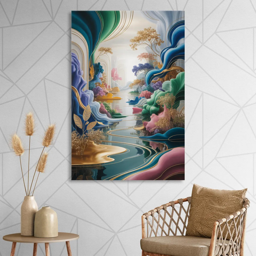 Ethereal Elegance Colorful Abstract Living Room - Canvas Wall Art