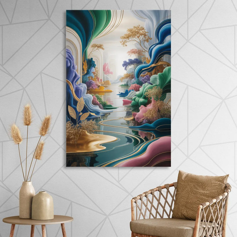 Ethereal Elegance Colorful Abstract Living Room - Canvas Wall Art