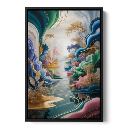 Ethereal Elegance Colorful Abstract - Black Frame Canvas