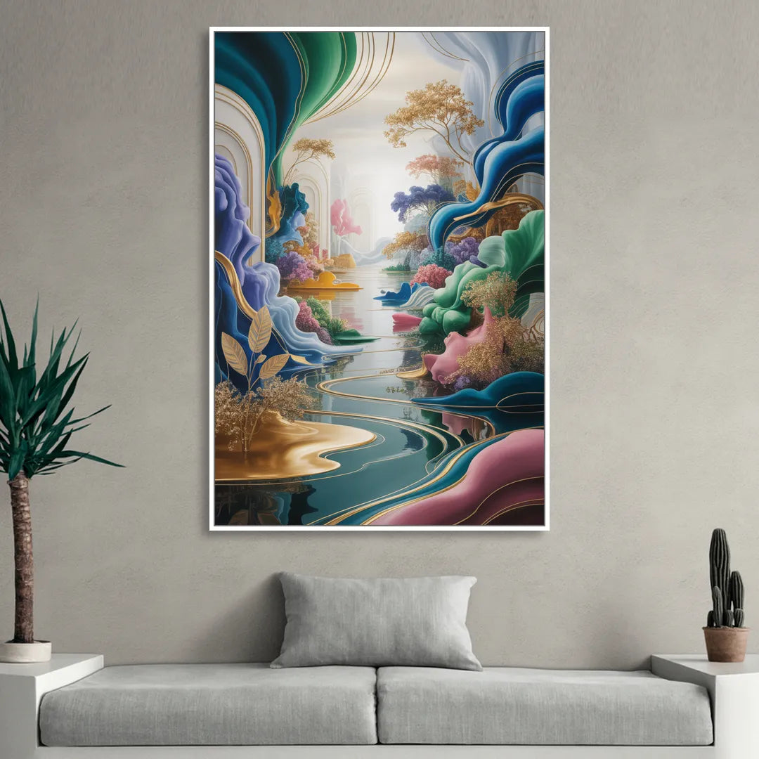 Ethereal Elegance Colorful Abstract Living Room - White Canvas Wall Art