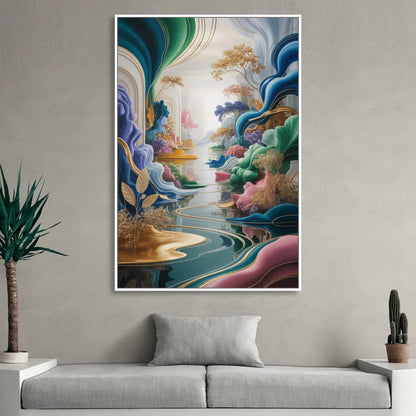 Ethereal Elegance Colorful Abstract Living Room - White Canvas Wall Art