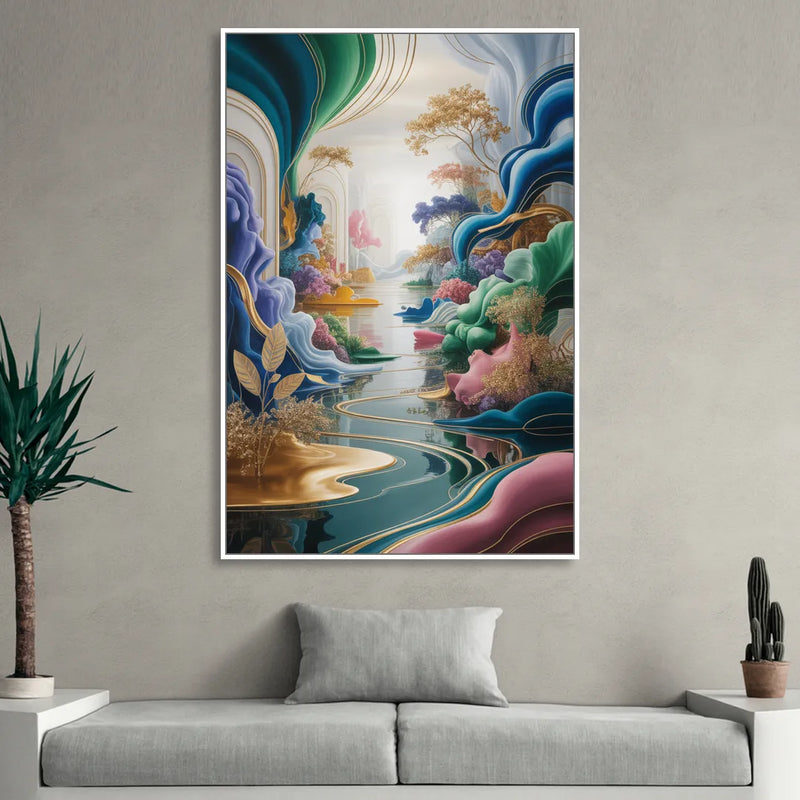 Ethereal Elegance Colorful Abstract Living Room - White Canvas Wall Art