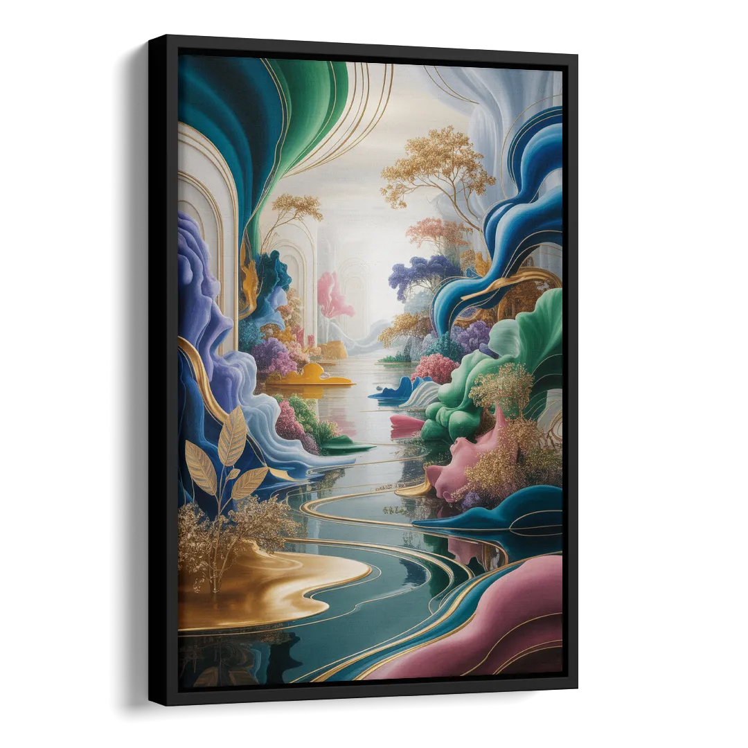 Ethereal Elegance Colorful Abstract Side - Black Canvas Wall Art