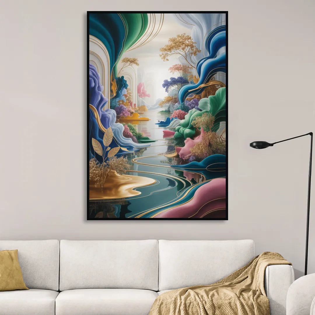 Ethereal Elegance Colorful Abstract Living Room - Black Canvas Wall Art