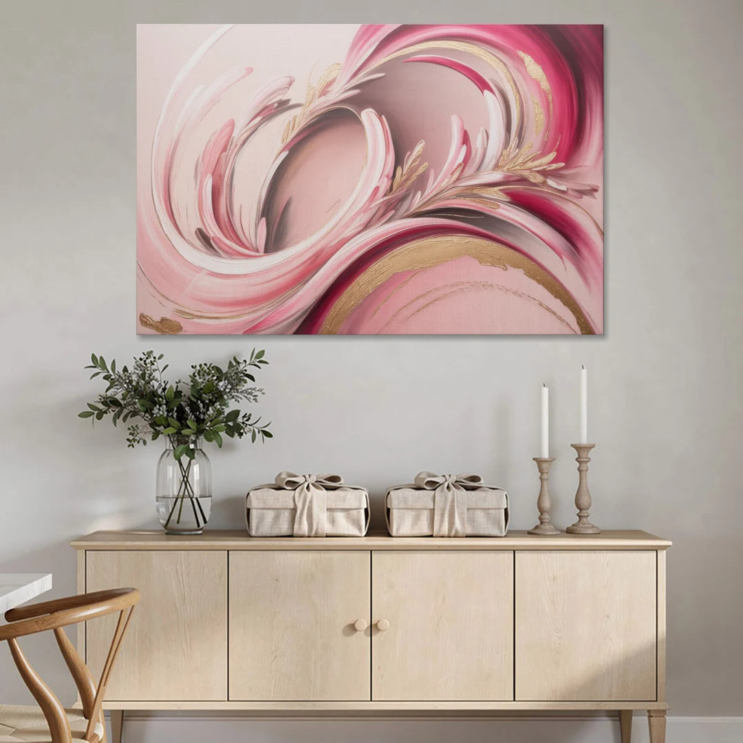 Ethereal Elegance Pink Abstract - Canvas Wall Art - Coffee Table - 60x40